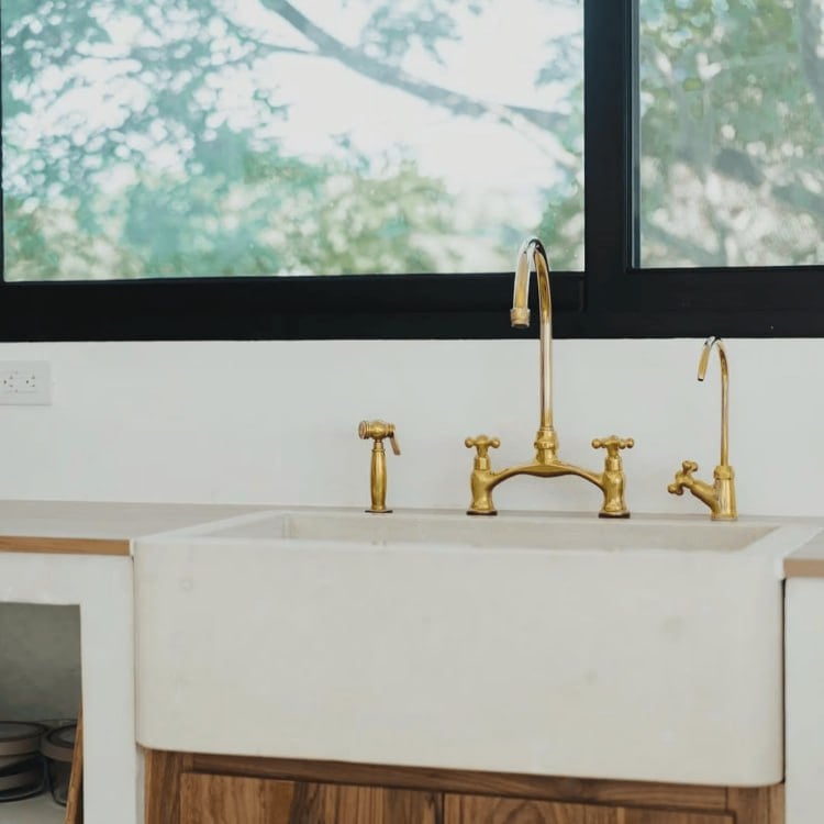 Unlacquered Brass Bridge Kitchen Faucet