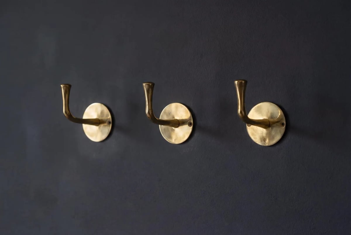 Unlacquered Brass Wall Hook — Round Backplate | Handcrafted Morocco