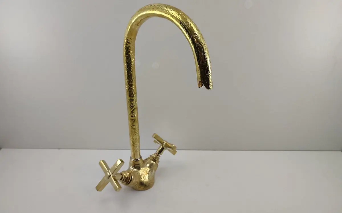 Moroccan handmade Faucet Swan Neck Brass Copper Engraved, Bohemian Sink Faucet