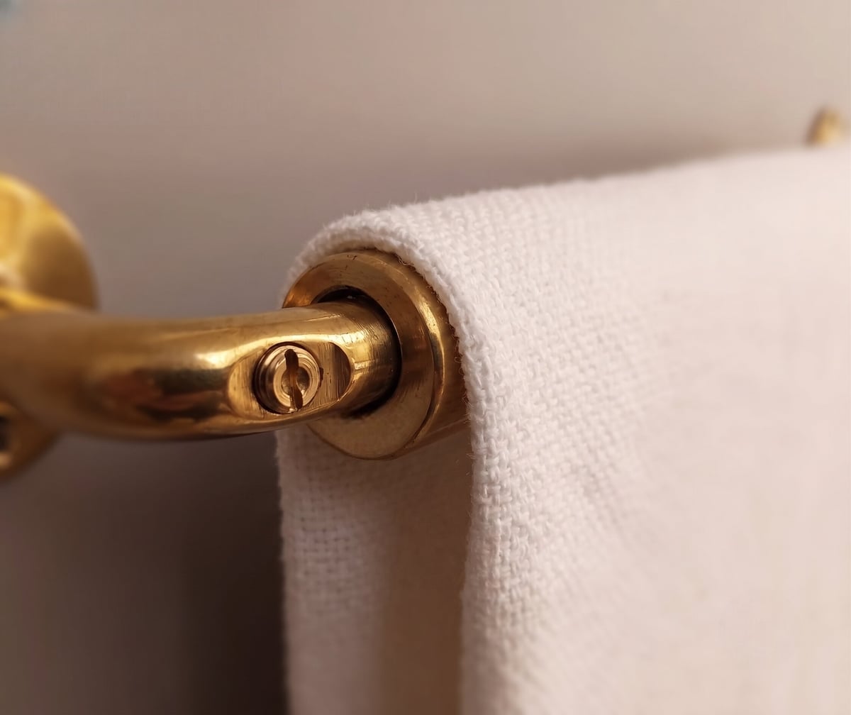 Unlacquered Brass Towel Bar — Round Brackets | Wall Mount | Living Finish | Handcrafted Morocco