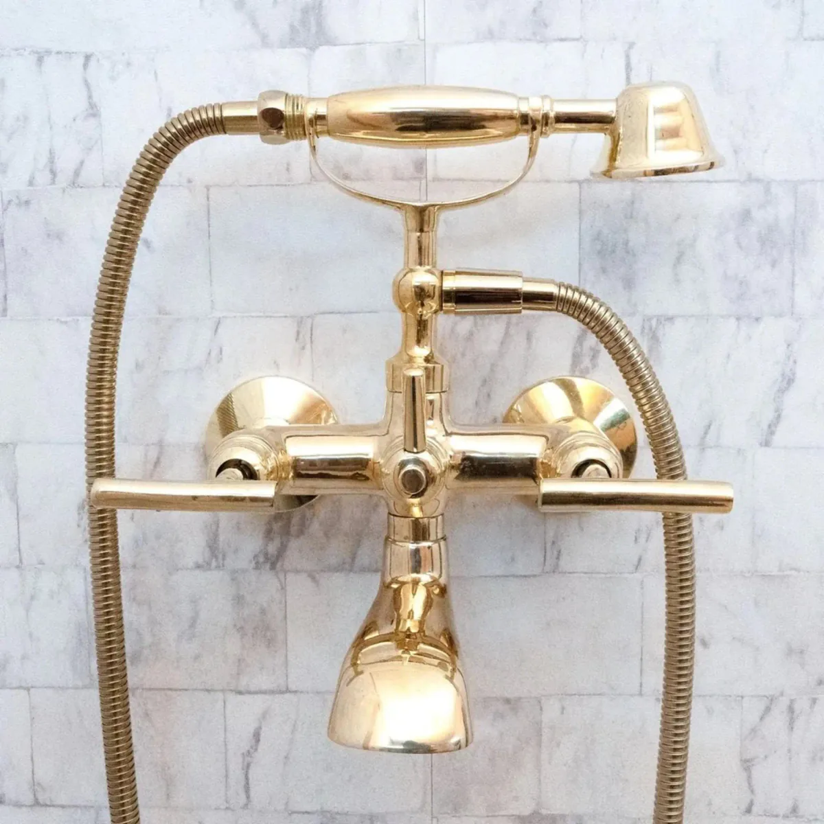 Unlacquered Brass Wall Mount bathtub Filler, roman tub faucet  with solid diverter &amp;amp; hand shower