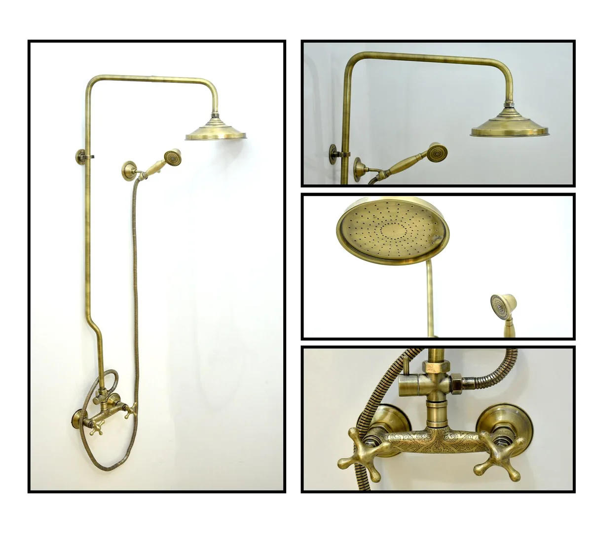 Unlacquered Bronze Rain Shower System With Handheld Shower Faucet,