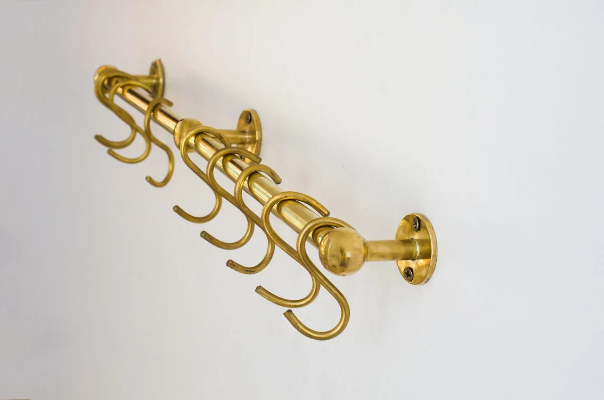 Unlacquered solid brass hanging pot, kitchen rack organizer brass hanging hook, kitchen hanging Rail, hanging hooks for kitchen